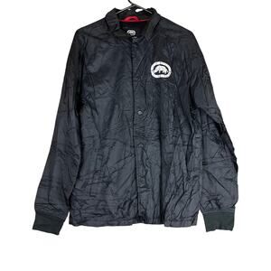 Ecko Unltd Mens Jacket Black White Y2K Windbreaker Snap Button Long Sleeve M
